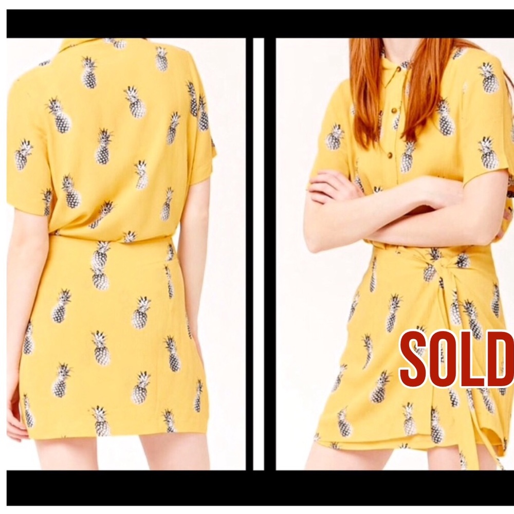 Pineapple Print Wrap Shirt Dress